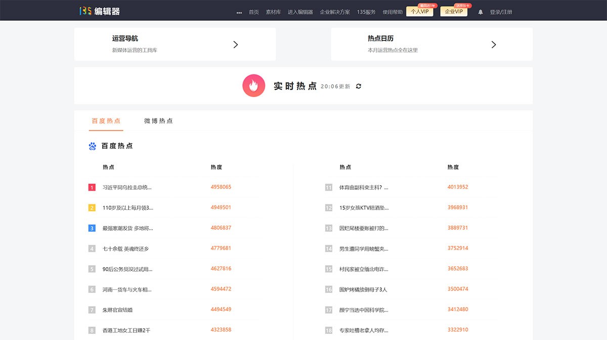 135编辑器实时热点